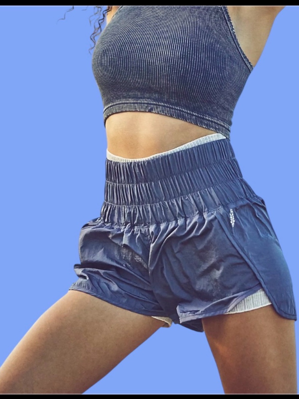 FREE PEOPLE High-Waist Blue Women's Athletic Shorts